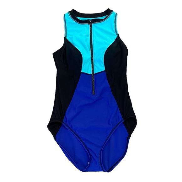 Aqua Green Swim Aqua Green One Piece Zip Front Performance Modest